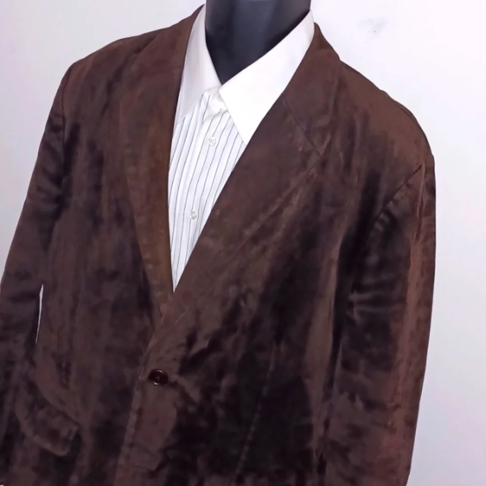 Chocolate Faux Suede Leather Blazer, XL